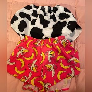 2 pair women’s xsmall BOA running shorts cow print and pink banana split